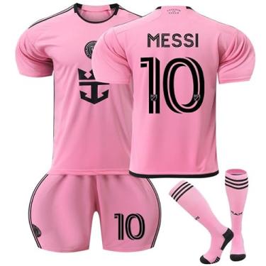 Imagem de Conjunto de camiseta y pantalón corto para niños Me-ssi #10 miami, Eurocopa, con calzetines a juego (pink-b,11-12 anos)
