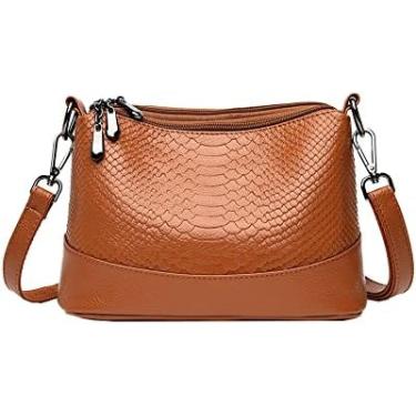 Imagem de Bolsa de ombro pequena para mulheres Bolsa de couro PU macio com padrão de crocodilo Bolsa crossbody com vários bolsos Bolsa de ombro Bolsa feminina Bolsa de viagem, marrom