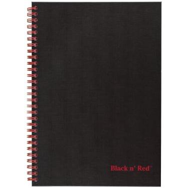 Imagem de Caderno de capa dura preta e vermelha, espiral dupla, médio/grande, preto/vermelho, 70 folhas pautadas, pacote com 1 (400110532)