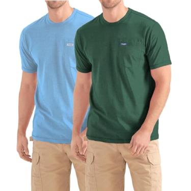 Imagem de Wrangler Camiseta grande e alta - pacote com 2 camisetas de algodão de manga curta com bolso no peito, Azul celeste/verde Dk, 2X Tall