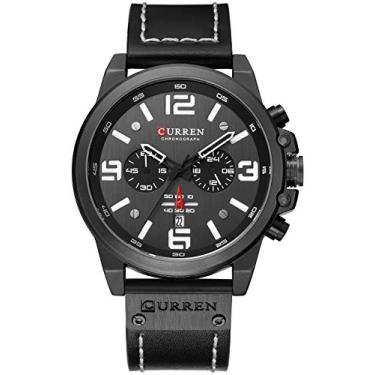 Imagem de FANMIS Relógio masculino esportivo militar analógico de quartzo, clássico, cronógrafo, mostrador sanduíche, vestido de negócios, impermeável, relógio de pulso multifuncional com pulseira de couro