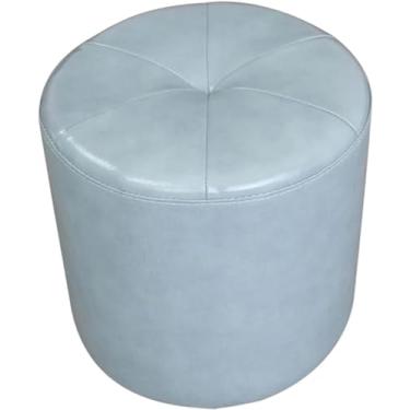 Imagem de Banqueta redonda para sala de estar, banquinho redondo, pufe otomano, banco criativo para troca de sapatos, material de couro impermeável, moldura de madeira maciça, azul celeste, 32 x 40 cm
