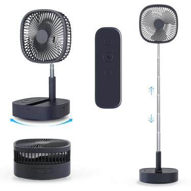 Imagem de Magesh Ventilador de pedestal oscilante portátil e remoto, rotação de 120°, ventilador dobrável 3 em 1/em pé/mesa, antiderrapante 7200 Mah recarregável, telescópico de 4 velocidades, temporizador