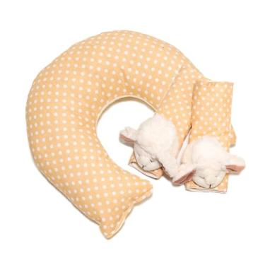 Imagem de Kit 2 Peças Almofada Pescoço e Protetor de Cinto Bebê e Infantil Ovelha Poá Bege e Palha