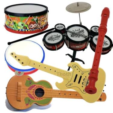 Imagem de Kit Bateria Infantil Musical Brinquedos Educativo 6 Instrumentos Tambor Violão pandeiro Flauta
