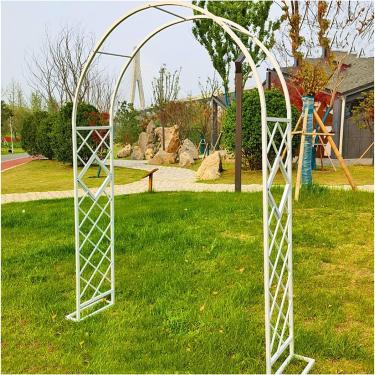 Imagem de Estrutura de arco de treliça de rosa pesada arco de jardim galvanizado arco estável de metal para plantas trepadeiras, treliça independente para roseiras (tamanho: W200xH230cm, branco, W200x