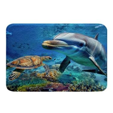 Imagem de Feelyou Tapetes de Banheiro Golfinho Oceano Marinho Tema Tapetes de Banho para Banheiro Antiderrapante Tapetes Ultragrossos Macio Microfibra Tartaruga Marinha Tapetes de Porta para Cozinha Quarto Decoração de Banheiro Acessórios