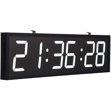 Imagem de Relógio de ginástica digital LED com controle remoto, cronômetro, alarmes, cronômetro, umidade e temperatura, relógio de parede grande de 27,8 x 7,6 polegadas para escritório, casa, local pú