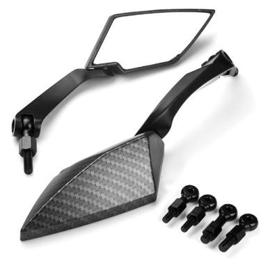 Imagem de OKSTNO 2X Espelho Lateral Retrovisor Retrovisor de Alumínio Preto Estilo Carbono Diamante 8 mm 10 mm para Cruiser Bike