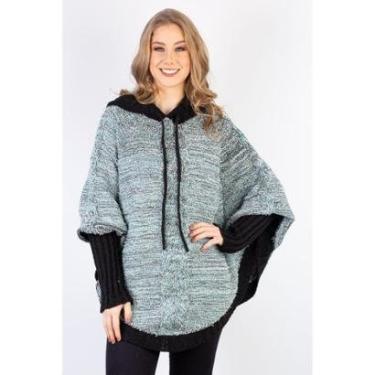 Imagem de Poncho feminino de malha patchwork 60003 - Preto/Verde-Feminino