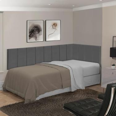 Imagem de Kit cabeceira Solteiro em L Cabeceira Painel Cama Box Almofadada Estofada Suede (Cinza)