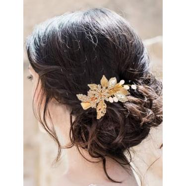 Imagem de Brishow Clipe de cabelo de folha dourada com strass, acessório de cabelo de cristal para noivas para mulheres e meninas