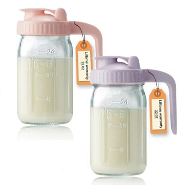 Imagem de Jarra de vidro de 946 ml com tampa e bico em forma de V – 1 litro à prova de vazamento, recipiente de creme para chá de sol, suco, café frio, recipiente de armazenamento de leite materno