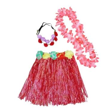 Imagem de Fantasia Infantil Juvenil Havaiana Festa Carnaval Hawaiana: Saia + Colar + 2 Tiara Flores Cor Sortidas (Vermelho)
