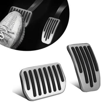 Imagem de dawfall Kit de 2 peças de pastilhas de pedal Tesla, pedal antiderrapante de segurança do acelerador de freio, liga + tira de borracha acessórios originais da capa do pedal moldado do carro, compatível