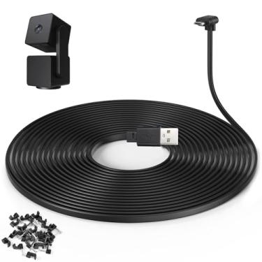 Imagem de Cabo de extensão de 18,3 m para câmera externa WYZE Cam Pan V3, cabo de alimentação plano em forma de L, preto