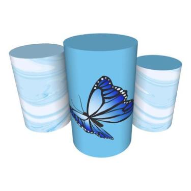 Imagem de Trio Capas De Cilindro C/ Elástico Borboleta Azul - Fadrix