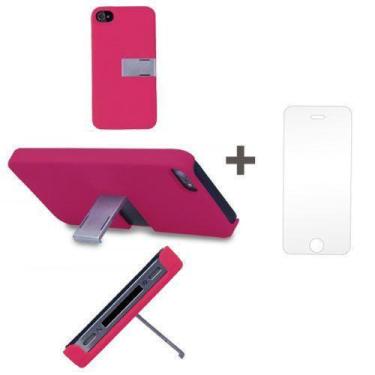 Imagem de Kit Capa Suporte Iphone 4/4S Rosa + Pelicula de Vidro GBMAX