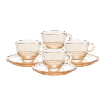 Imagem de WOLFF - Conjunto 4 Xícaras de Café de Cristal com Pires Âmbar Metalizado 80ml - Linha Pearl