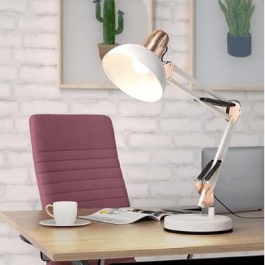 Imagem de Luminária Articulada de Mesa Abajur com Base e Garra Sofisticada Escritório Branco