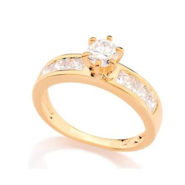 Imagem de Anel de noivado solitário banhado ouro 3x 24k 18k e 22k feminino 15 an