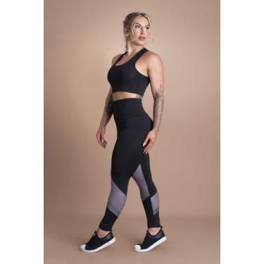 Imagem de Conjunto Fitness Feminino Calça Legging Cintura Alta Detalhe Na Perna 