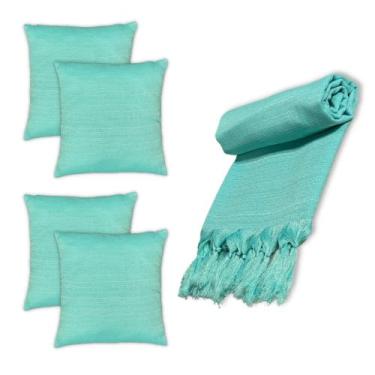 Imagem de Kit Manta Xale para Sofá e Cama Lisa com 4 Capas para almofada - MILLE