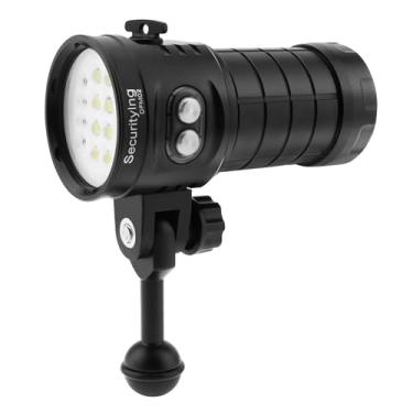 Imagem de SecurityIng DFM02 Luz de vídeo de mergulho, 3500 lúmens, subaquática 150 m, 6 modos, ângulo de feixe amplo de 120 graus, lanterna subaquática com luz azul vermelha para fotografia