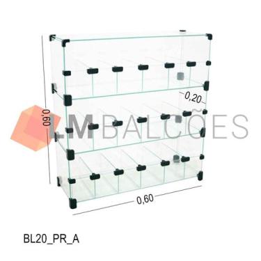 Imagem de Baleiro Expositor Preto de Vidro - 0,60 x 0,60 x 0,20m - 18 Casulos - 