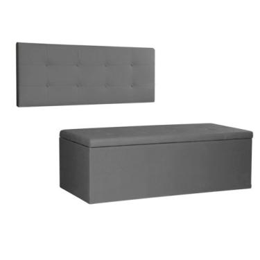 Imagem de Kit Painel e Calçadeira Baú Solteiro 0,90m Berlim Suede Cinza - Pallaz