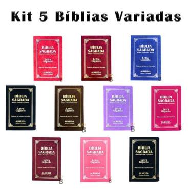 Imagem de Kit 5 Biblias Sagrada Letra Gigante Luxo Popular Variadas - Com Harpa 