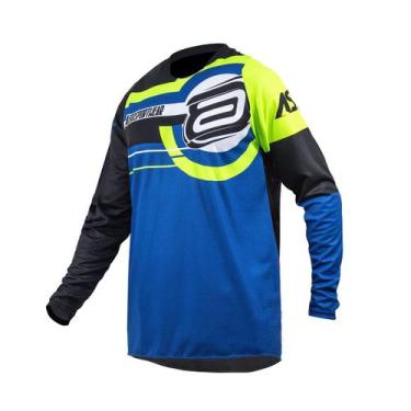 Imagem de Camisa Motocross Cross ASW Target Azul Amarelo Off Road Moto, Azul ama