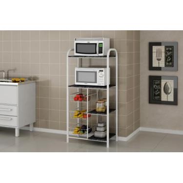 Imagem de Fruteira dupla ardosia - BRYME DECOR, Branco Laqueado Preto