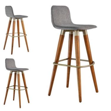 Imagem de Kit 3 Banquetas Línea Alto Padrão em Linho Sofisticado Cinza - UniDeco