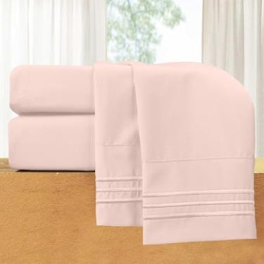Imagem de Elegant Comfort Jogo de cama luxuoso de 4 peças - Roupa de cama luxuosa 1500 microfibra de qualidade premium de hotel, resistente a vincos, fresco e respirável, elástico fácil, California King, rosa