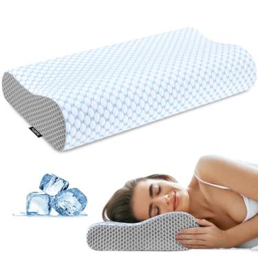 Imagem de Travesseiro cervical de pescoço para alívio da dor, travesseiros de espuma viscoelástica de contorno para dormir, travesseiro ergonômico inodoro ajustável, ortopédico, refrescante, suporte de pescoço