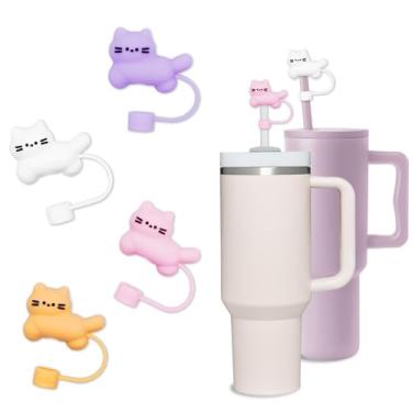 Imagem de Stanley Cup Topper de canudo de silicone reutilizável de 1,134 g - compatível com Stanley 850 g, acessórios capas de palha para gatos