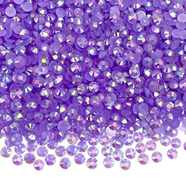 Imagem de LIMAOLLY 6000 peças de resina de fundo plano de 4 mm com strass AB cor gelatinosa glitter redondo sem hotfix strass para maquiagem, arte de unhas, sapatos, roupas, canecas, scrapbook, decoração de artesanato (roxo claro AB)