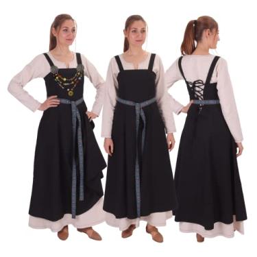 Imagem de Canna Lona de Algodão - Avental Viking Medieval com Laço nas Costas Verde - Feito na Turquia, Lona de algodão preta, XS/S