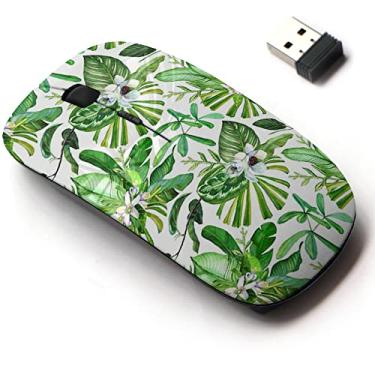 Imagem de Mouse sem fio de 2,4 G com design de padrão fofo para todos os laptops e desktops com nano receptor - folhas de bananeira tropicais