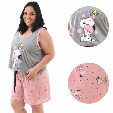 Imagem de Pijama Feminino Plus Size Regata Verão - Pérola Pijamas, Snoppy rosa, 