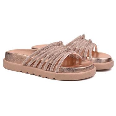 Imagem de Sandália papete feminina brilho flat nanda - LilaBlu, Marrom amarelado