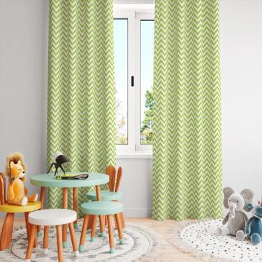 Imagem de Cortina Tecido Oxford Quarto Infantil Chevron Verde Limão - 280x220cm 