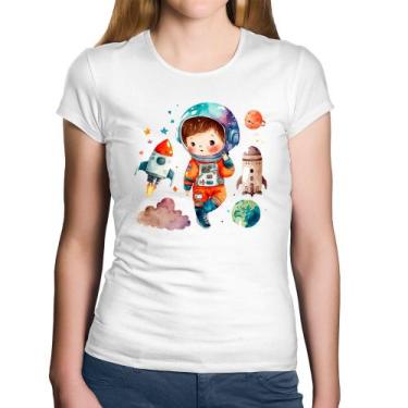 Imagem de Baby Look Algodão Astronauta Criança e Foguetes - Foca na Moda, Branco