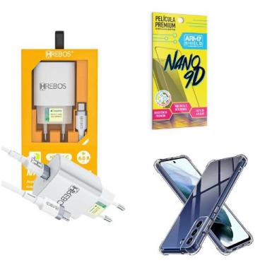 Imagem de Kit Carregador Turbo + Capinha Samsung S21 Fe + Película 9D - HRebos