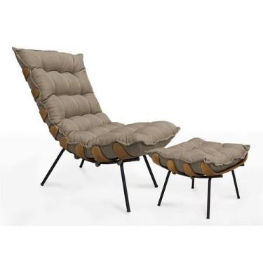 Imagem de Poltrona Costela Com Puff Linho Castor - Casa & Estofados - Meu Lar De