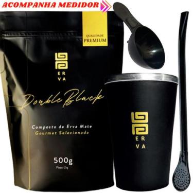 Imagem de Kit Tereré  Black Erva Mate 500g + Copo de Alumínio Térmico Preto + Bo