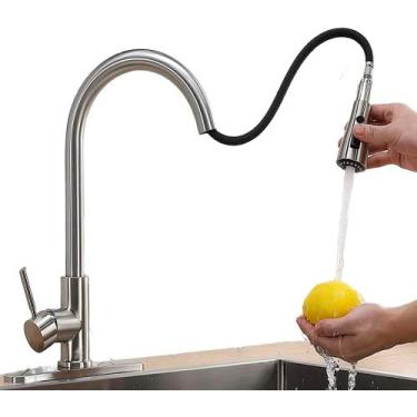 Imagem de Torneira Gourmet Monocomando Pull Down 360 Cozinha Escovada - Galpão d