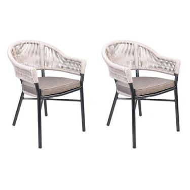 Imagem de Kit 2 Cadeiras Caraíva Base Grafite Amêndoa - Rivatti