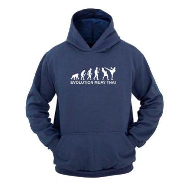 Imagem de Moletom Masculino Canguru Ragor Estampa Evolução Muay Thai, P, Azul